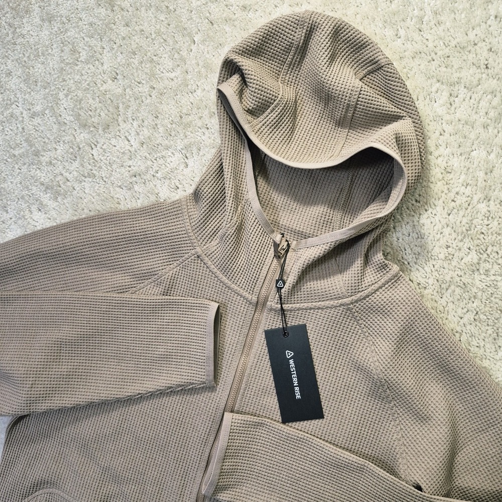 Western Rise Venture Zip Hoodie Mens Medium Brown Waffle Knit Active Outdoor New